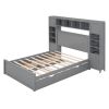 Full Size Wooden Bed With All-in-One Cabinet, Shelf and Sockets, Gray