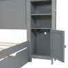 Full Size Wooden Bed With All-in-One Cabinet, Shelf and Sockets, Gray