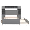 Full Size Wooden Bed With All-in-One Cabinet, Shelf and Sockets, Gray