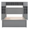 Full Size Wooden Bed With All-in-One Cabinet, Shelf and Sockets, Gray