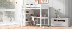 Full Size Loft Bed with Desk and Shelf - White