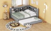 Wooden Full Size DayBed with Twin Size Trundle, DayBed with Storage Shelf and USB Charging Ports,Grey