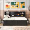 Metal Twin Size Daybed with Twin Size Trundle, Storage Shelves and USB Ports, Black