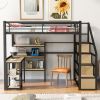 Full Size Metal Loft bed with Staircase, Built-in Desk and Shelves, Black