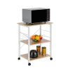 Baker's Rack 3-Tier Kitchen Utility Microwave Oven Stand Storage Cart Workstation Shelf(Light Beige Top White Metal Frame)