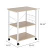 Baker's Rack 3-Tier Kitchen Utility Microwave Oven Stand Storage Cart Workstation Shelf(Light Beige Top White Metal Frame)