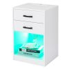 FCH 40*35*60cm Particleboard Pasted Triamine Two Drawers With Socket With LED Light Bedside Table White