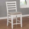 White Color Solid wood Set of 2pcs Counter Height Chairs Dining Room Furniture Ladder Back Light Taupe Padded Fabric Seat Cushions Chairs