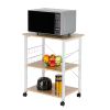 Baker's Rack 3-Tier Kitchen Utility Microwave Oven Stand Storage Cart Workstation Shelf(Light Beige Top White Metal Frame)