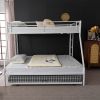 Twin Over Full Bunk Bed with Trundle, Triple Bunk Beds for Kids Teens Adults, Metal Bunk Bed with Two Side Ladder and Guardrails, White