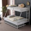 Twin Over Full Bunk Bed with Trundle, Triple Bunk Beds for Kids Teens Adults, Metal Bunk Bed with Two Side Ladder and Guardrails, White