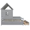 Twin Size House Platform Beds with Two Drawers for Boy and Girl Shared Beds, Combination of 2 Side by Side Twin Size Beds, Gray