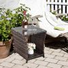 Glass Surface Brown Gradient Iron Frame Rattan Side Table