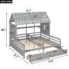 Twin Size House Platform Beds with Two Drawers for Boy and Girl Shared Beds, Combination of 2 Side by Side Twin Size Beds, Gray