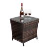 Glass Surface Brown Gradient Iron Frame Rattan Side Table