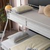 Twin Over Full Bunk Bed with Trundle, Triple Bunk Beds for Kids Teens Adults, Metal Bunk Bed with Two Side Ladder and Guardrails, White