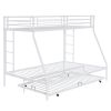 Twin Over Full Bunk Bed with Trundle, Triple Bunk Beds for Kids Teens Adults, Metal Bunk Bed with Two Side Ladder and Guardrails, White