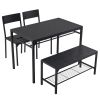 Dining Table Set for 4, Kitchen Table with 2 Chairs and a Bench, 4 Piece Kitchen Table Set for Small Space, Home Kitchen Bar Pub Apartment, Black