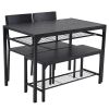 Dining Table Set for 4, Kitchen Table with 2 Chairs and a Bench, 4 Piece Kitchen Table Set for Small Space, Home Kitchen Bar Pub Apartment, Black