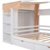 Full size House Bed with Two Drawers and Wardrobe,White