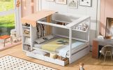 Full size House Bed with Two Drawers and Wardrobe,White