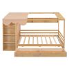 Full size House Bed with Two Drawers and Wardrobe,Natural