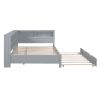 Wooden Full Size DayBed with Twin Size Trundle, DayBed with Storage Shelf and USB Charging Ports,Grey