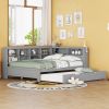 Wooden Full Size DayBed with Twin Size Trundle, DayBed with Storage Shelf and USB Charging Ports,Grey