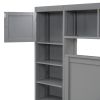 Full Size Wooden Bed With All-in-One Cabinet, Shelf and Sockets, Gray