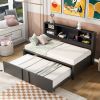 Metal Twin Size Daybed with Twin Size Trundle, Storage Shelves and USB Ports, Black