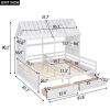 Twin Size House Platform Beds with Two Drawers for Boy and Girl Shared Beds, Combination of 2 Side by Side Twin Size Beds,White