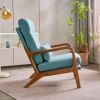 High Back Solid Wood Armrest Backrest Iron Frame Linen Indoor Leisure Chair Teal