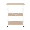 Baker's Rack 3-Tier Kitchen Utility Microwave Oven Stand Storage Cart Workstation Shelf(Light Beige Top White Metal Frame)