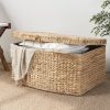 Rectangular Curve Water Hyacinth Woven Wicker Trunk with Handles - 26" x 19" x 14" - Natural Brown - For Clothes, Toys, Magazines and Book Storage