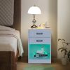 FCH 40*35*60cm Particleboard Pasted Triamine Two Drawers With Socket With LED Light Bedside Table White