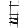 5-Shelf Wood Ladder Bookcase with Metal Frame, Industrial 5-Tier Modern Ladder Shelf Wood Shelves,Dark Walnut