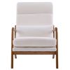 High Back Solid Wood Armrest Backrest Iron Frame Teddy Velvet Indoor Leisure Chair Off-White