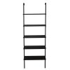 5-Shelf Wood Ladder Bookcase with Metal Frame, Industrial 5-Tier Modern Ladder Shelf Wood Shelves,Dark Walnut