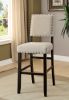 Rustic Charm Ivory Linen Like Fabric 2pcs Counter Height Bar Chairs Kitchen Furniture Nailhead Trim Antique Black Bold Distressed Details Wood