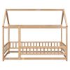 Twin Size Floor Wooden Bed with House Roof Frame, Fence Guardrails,Natural(Old SKU:W1791106616)