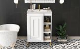 24inch White Bathroom Vanity Sink Combo for Small Space, Modern Design with Ceramic Basin, Gold Legs and Semi-open Storage(Faucet Not Included)