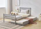 Single bunk bed with drag bed gray twin wooden bed pine particle board drag bed