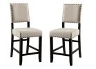 Rustic Charm Beige Linen Like Fabric 2pcs Counter Height Chairs Dining Room Furniture Nailhead Trim Antique Black Bold Distressed Details Wood