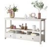 3 Tier Vintage Solid Console Table with 3 Drawers and Shelves, Industrial Console Table Coffee Table for Living Room Entry Bedroom White Color