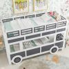 Twin over Twin Bus-shaped Bunk Bed with Wheels and Storage, Gray+White(Expected Arrival Time: 6.8)