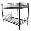 Iron Bed Bunk Bed with Ladder for Kids Twin Size Black