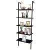 5-Shelf Wood Ladder Bookcase with Metal Frame, Industrial 5-Tier Modern Ladder Shelf Wood Shelves,Dark Walnut