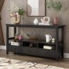 3 Tier Vintage Solid Console Table with 3 Drawers and Shelves, Industrial Console Table Coffee Table for Living Room Entry Bedroom Black Color