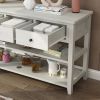 Console Table with Wood Frame and Legs, Sofa Table Entryway Table with 3 Drawers and 2 Open Shelves Antique White