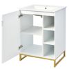 24inch White Bathroom Vanity Sink Combo for Small Space, Modern Design with Ceramic Basin, Gold Legs and Semi-open Storage(Faucet Not Included)